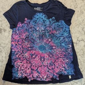 Lucky Brand Blue and Pink Graphic Tee